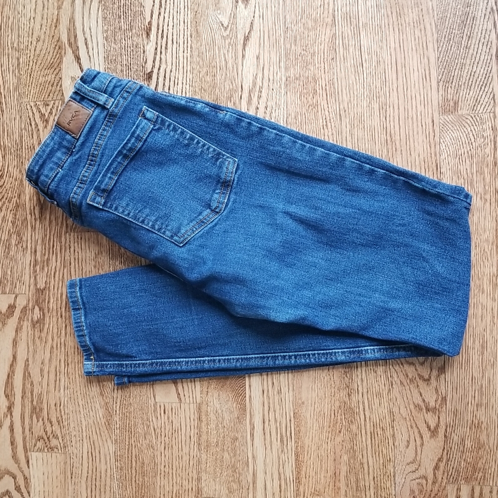(30) RVCA Skinny Fit Denim Mid Rise Cropped Jeans Cotton Blend